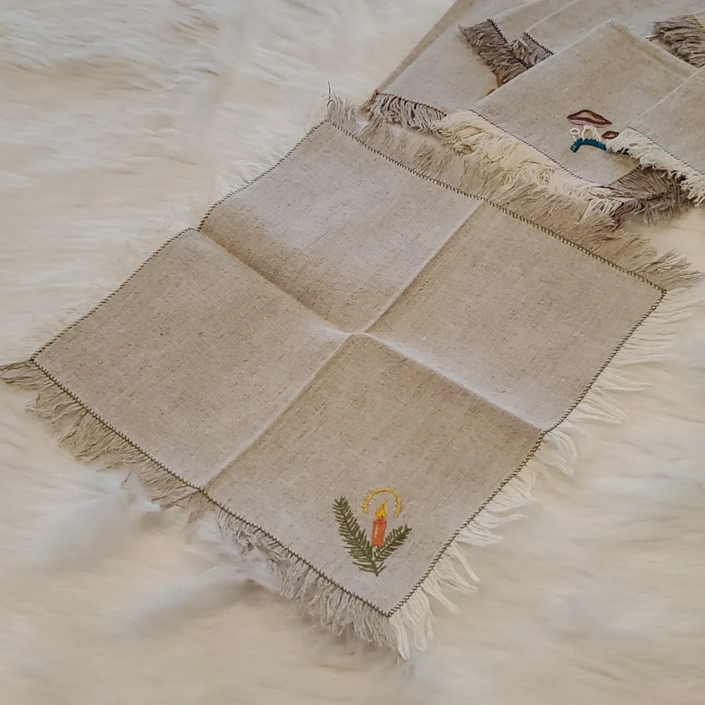 Hand Made Linen Embroider 6 Napkins Table Linen